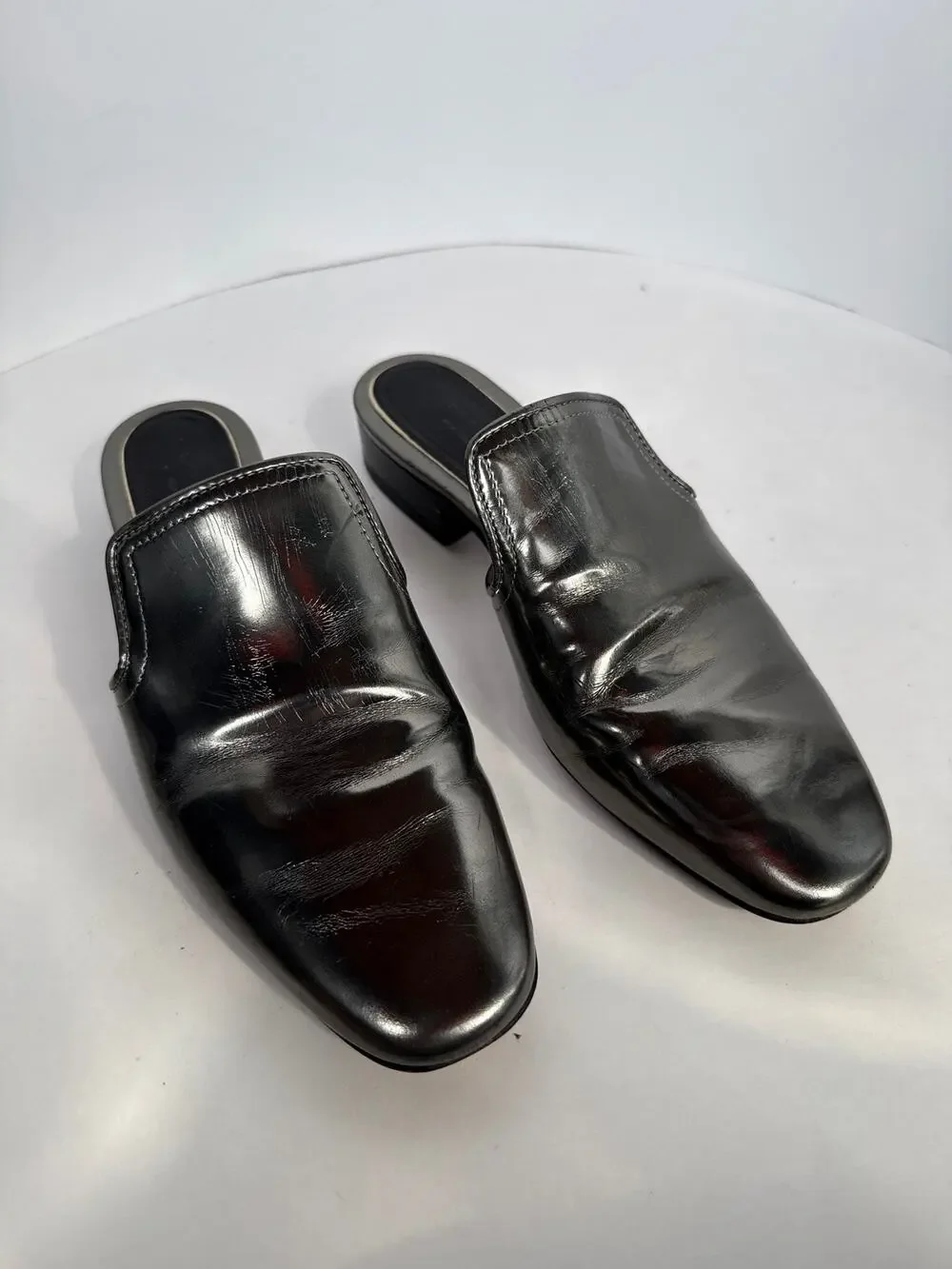 Rag & Bone Luis Silver Metallic Leather Mule Slides EU 37 US 7 Italy